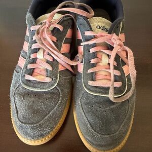 Adidas Navy Blue Suede Sneakers with Pink Accents - Size 8.5